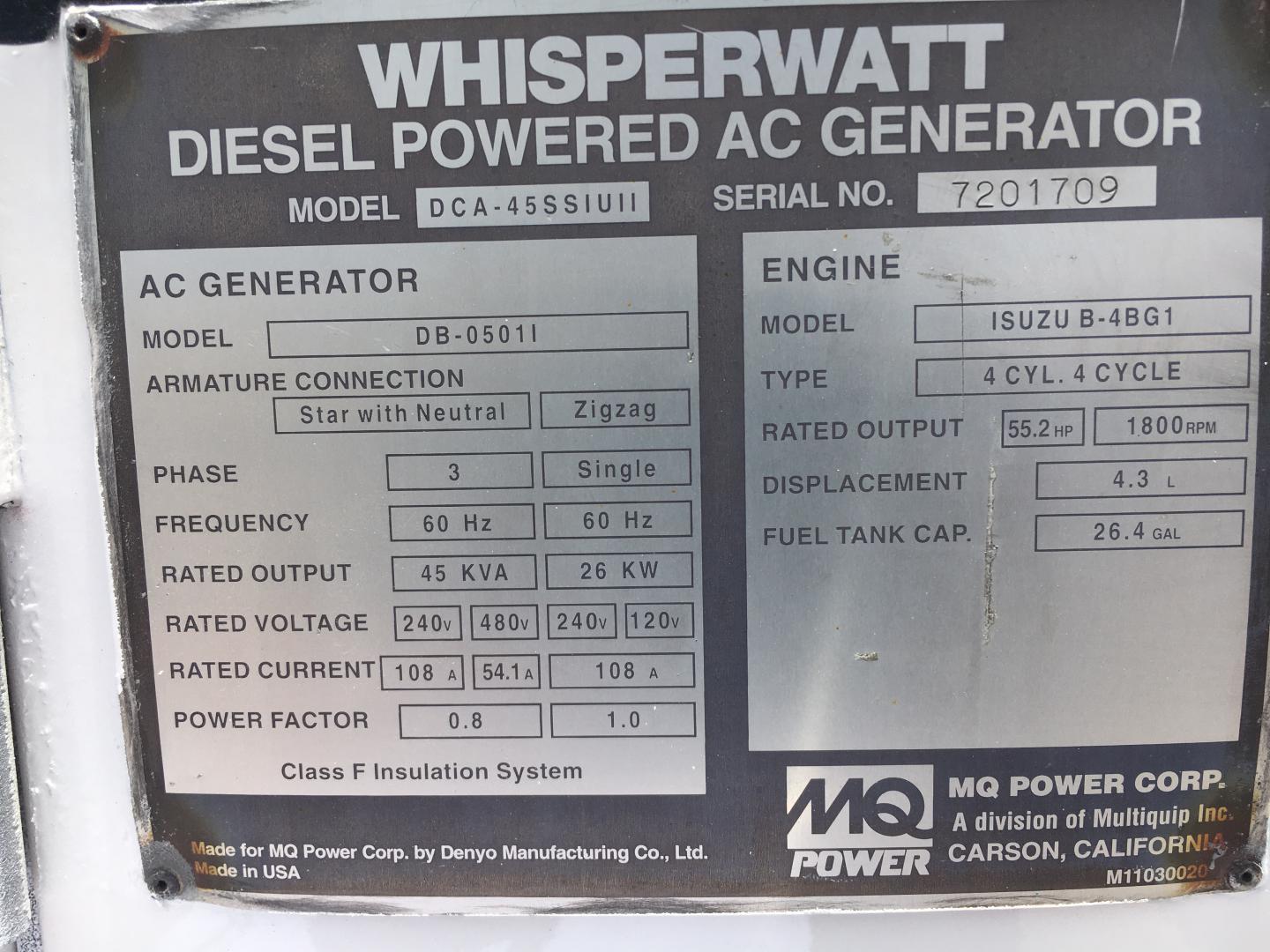 GENERADOR WHISPERWATT DCA-45SSIUII